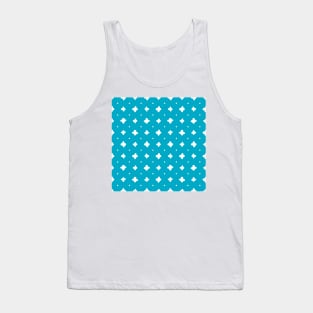 White crosses stitches over blue Tank Top